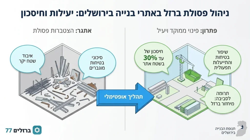 פסקה המדברת על הצורך בפינוי ברזל מאתרי בנייה בירושלים בשל תנופת הבנייה וחיסכון במקום. קונה ברזל בירושלים מפנה גרוטאות מאתר בנייה