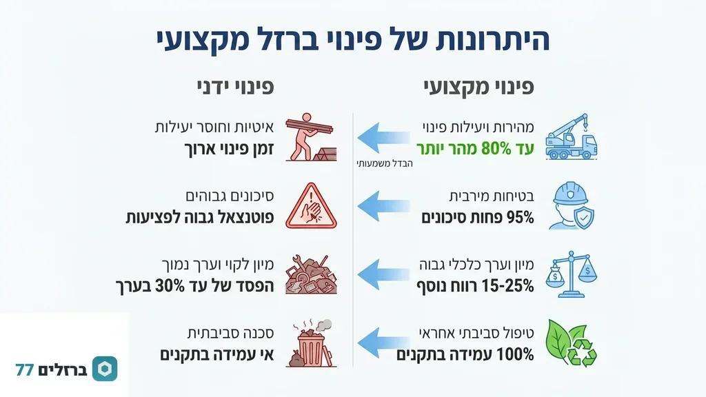 משאית מנוף מבצעת איסוף של גרוטאות ברזל באזור נתניה