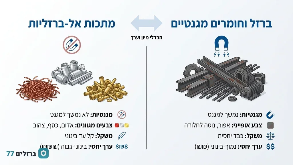 סוגי מתכות שונים ממוינים למחזור
