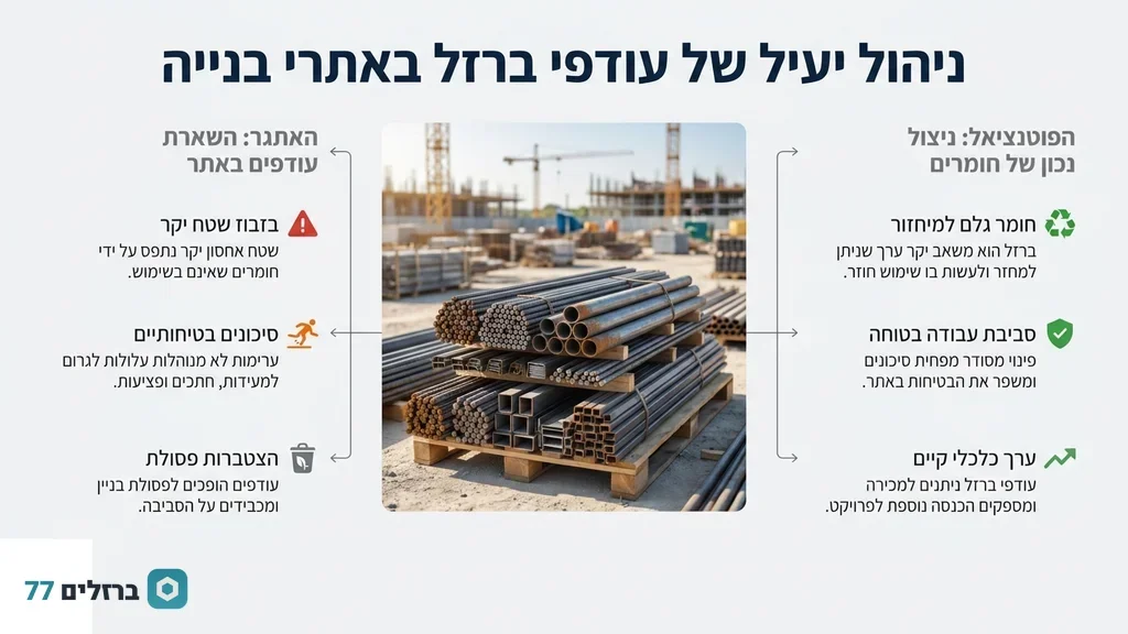 ערימת עודפי ברזל באתר בנייה