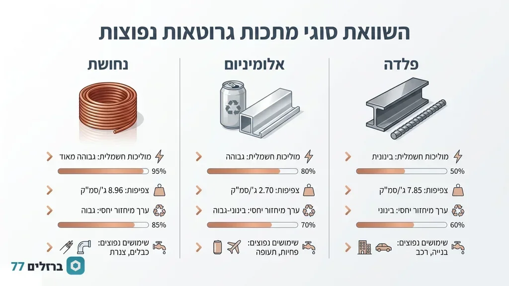 ערימות של מתכות ממוינות ומוכנות למחזור