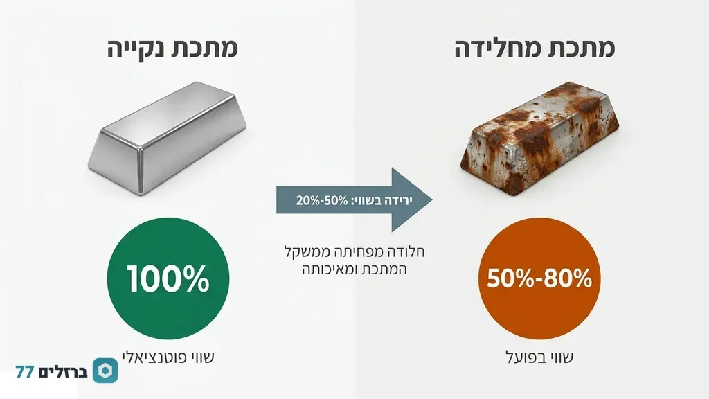 ערימת ברזל חלוד מיועדת למיחזור במפעל מתכות