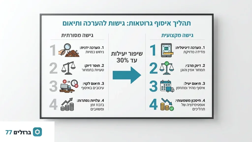 משאית מנוף אוספת גרוטאות ברזל מאתר בנייה